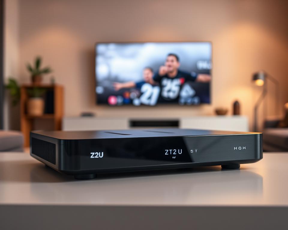 A high-quality, detailed 4K image of a sleek, modern IPTV device from the French company Z2U. The device is displayed against a clean, minimalist backdrop, with a focus on its streamlined design and premium construction. Soft, warm lighting illuminates the device, showcasing its polished metal chassis and crisp, high-definition display. The image conveys a sense of sophistication and technological prowess, reflecting the advantages of using Z2U IPTV for French viewers - reliable streaming, extensive channel selection, and a user-friendly interface. The composition places the device in the foreground, with subtle hints of a modern living room setting in the background, creating a cohesive and visually appealing scene. A high-quality, detailed 4K image of a sleek, modern IPTV device from the French company Z2U. The device is displayed against a clean, minimalist backdrop, with a focus on its streamlined design and premium construction. Soft, warm lighting illuminates the device, showcasing its polished metal chassis and crisp, high-definition display. The image conveys a sense of sophistication and technological prowess, reflecting the advantages of using Z2U IPTV for French viewers - reliable streaming, extensive channel selection, and a user-friendly interface. The composition places the device in the foreground, with subtle hints of a modern living room setting in the background, creating a cohesive and visually appealing scene.